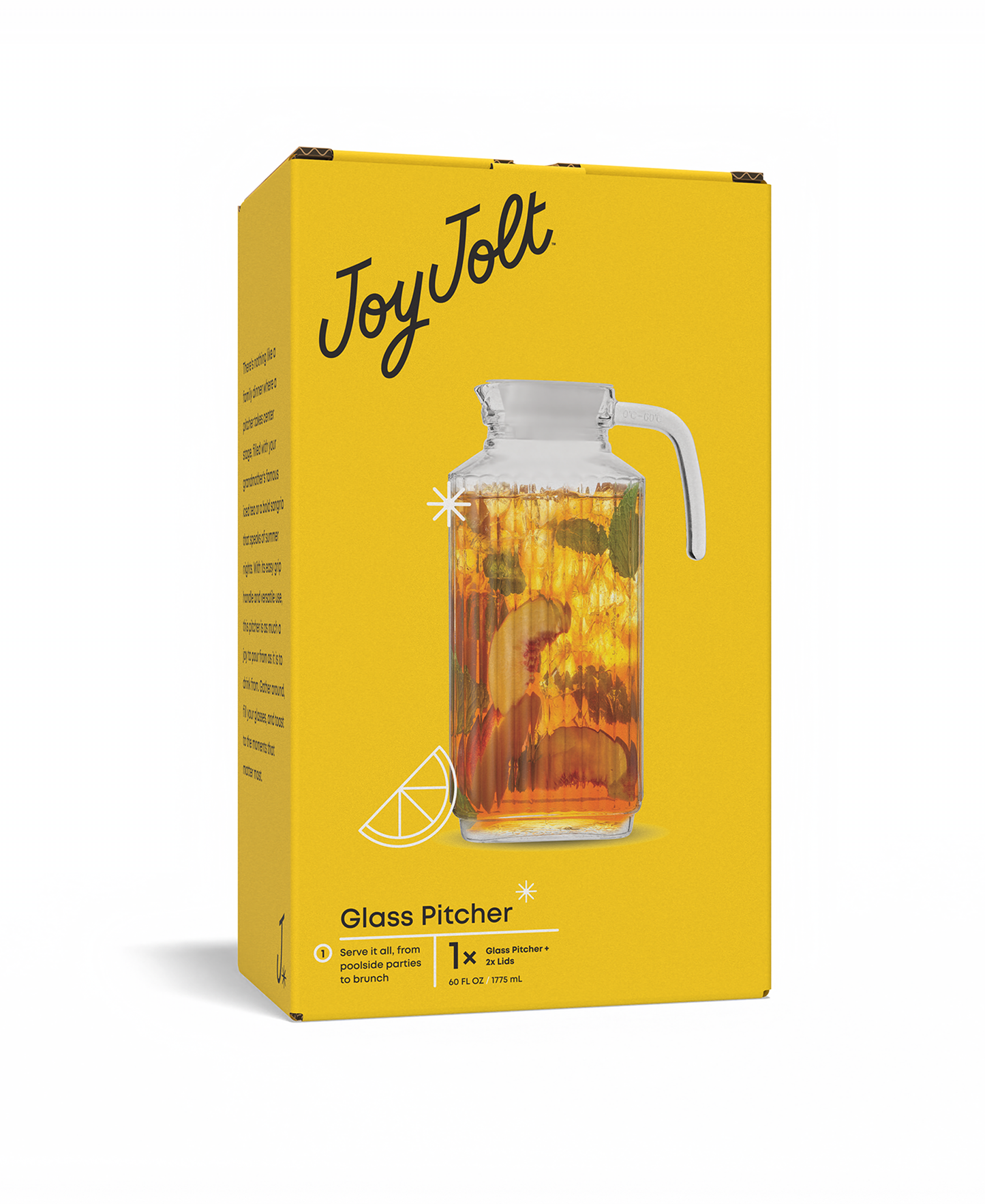 JoyJolt Glass Beverage Pitcher with Handle & 2 Lids