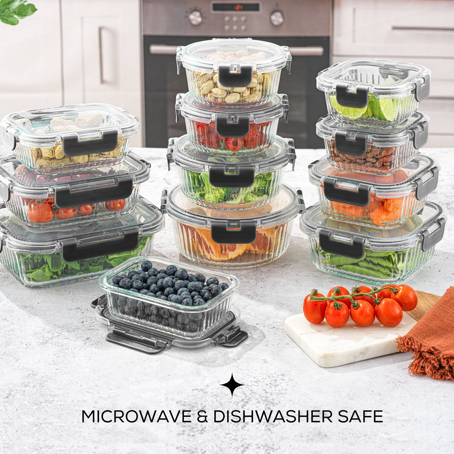JoyJolt 24-Piece Glass Food Storage Container Set | Airtight Borosilicate Lids
