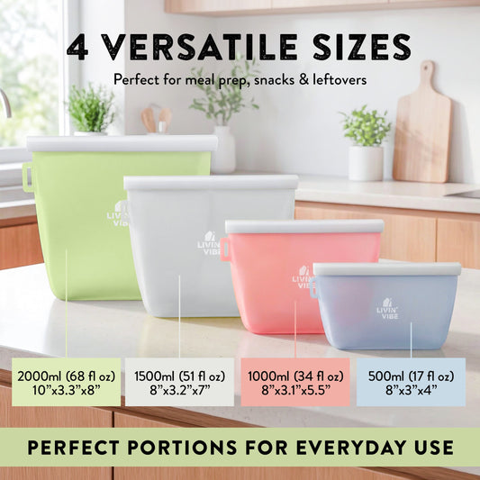 Reusable Silicone Food Storage Bags | Set of 4 (4 Sizes)