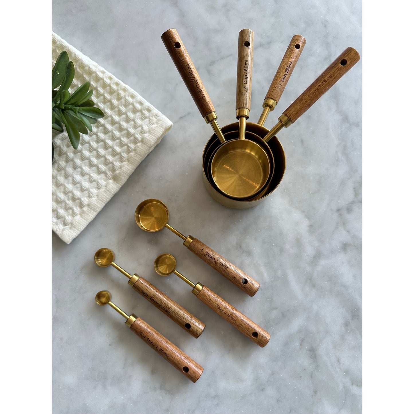 Acacia Wood & Gold Measuring Cups