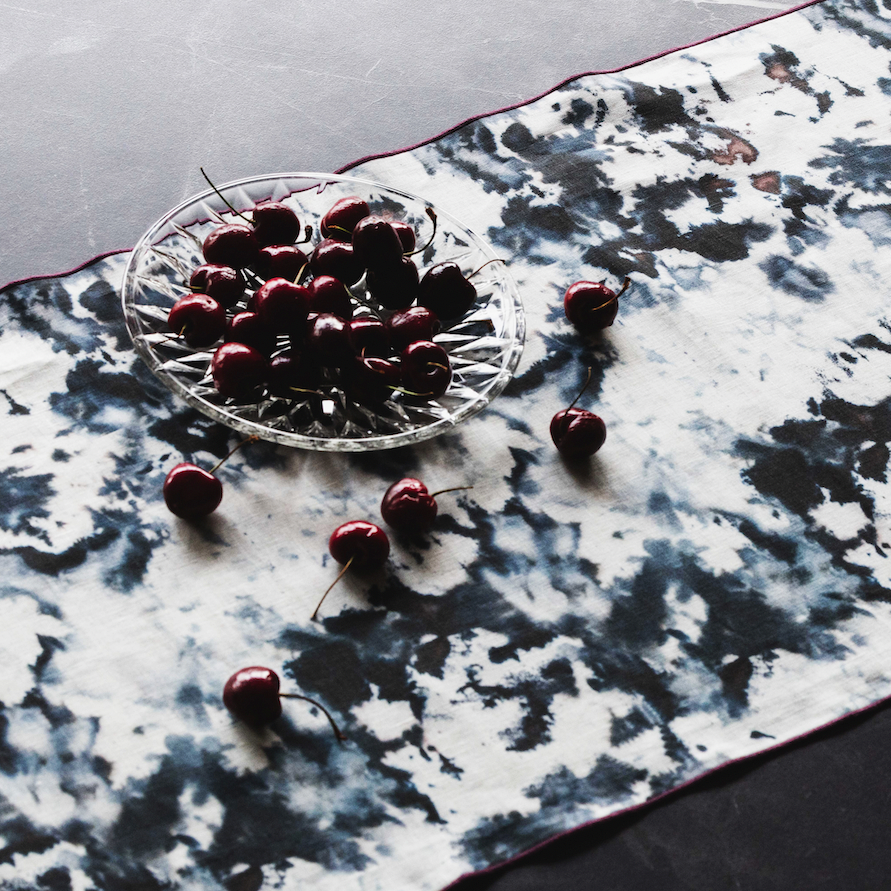 Grey Marble Linen Table Runner