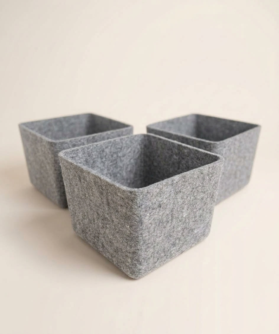 Sculpted Petite Storage Bin Set (3-Pack) – Minimal Felt Organizer