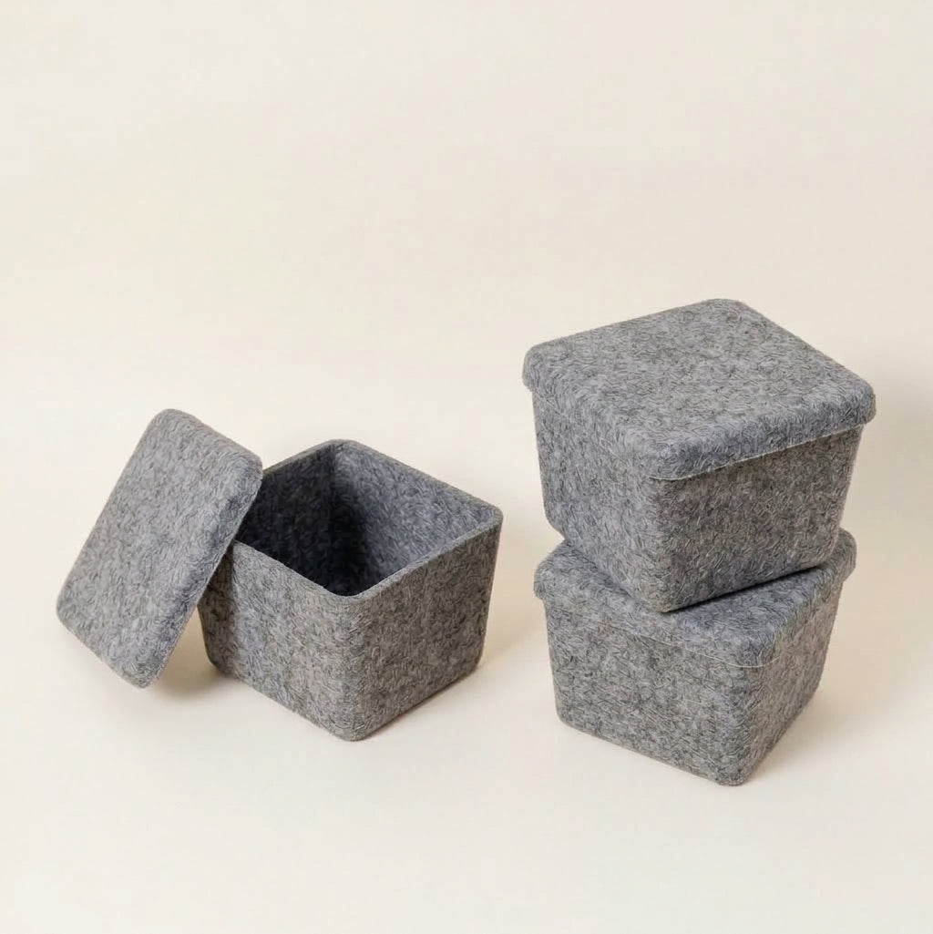 Sculpted Petite Storage Bin with Lid (3-Pack) – Minimal Felt Organizer