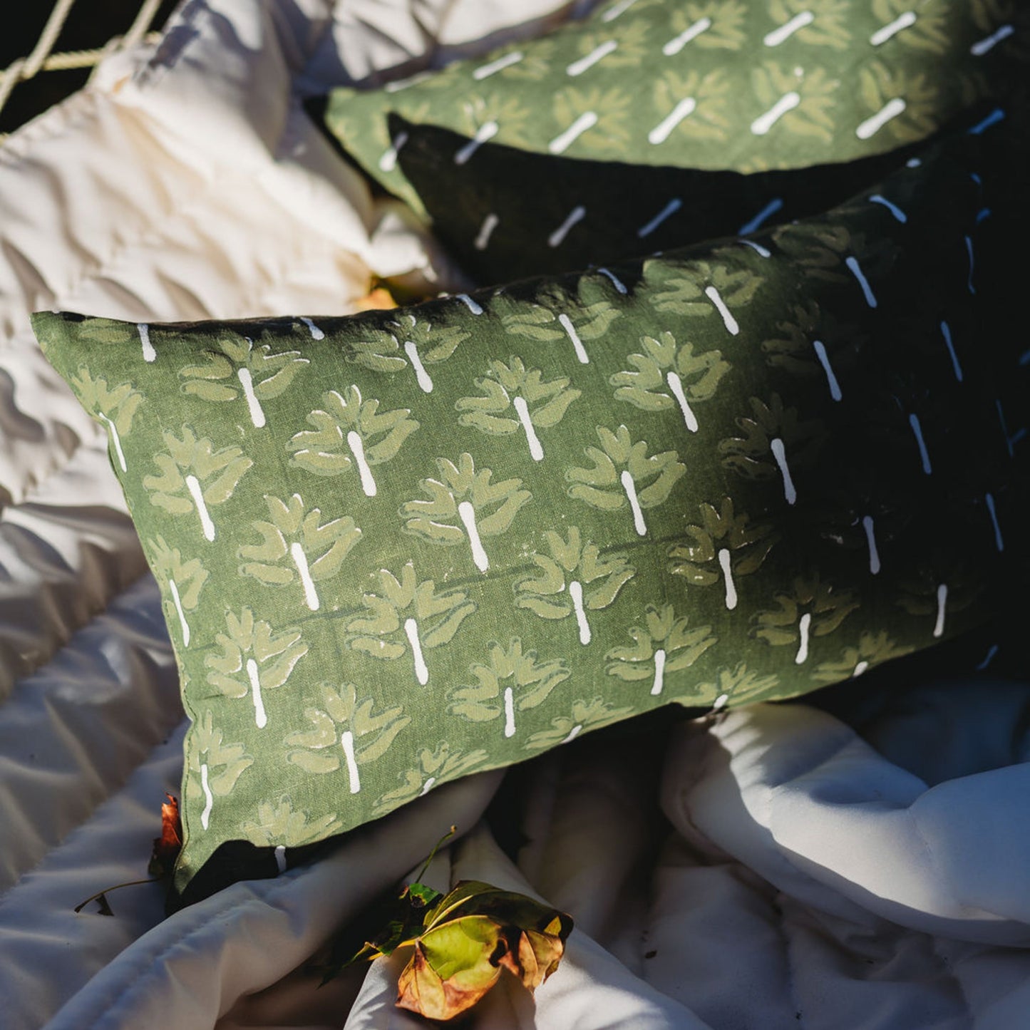 Zeenat Linen Lumbar Pillow Cover — Chive