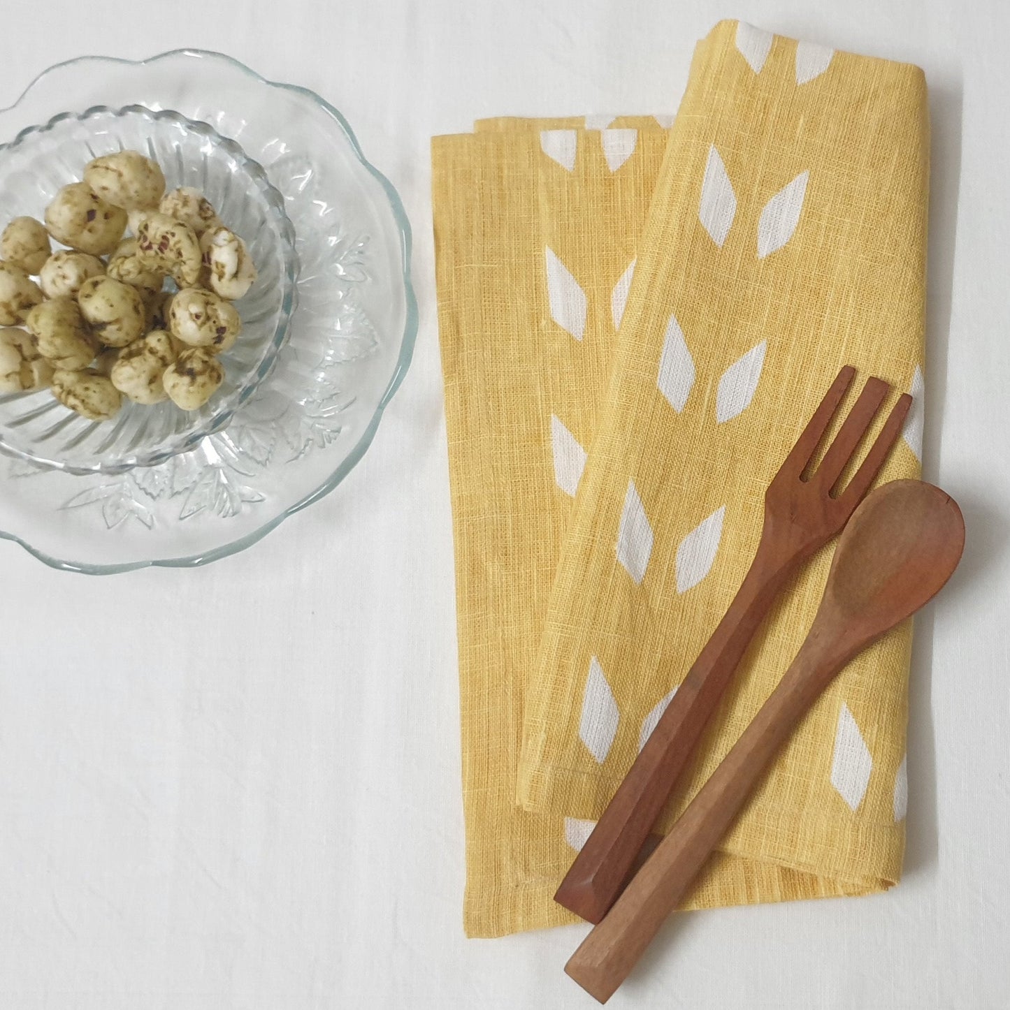 Terra Pure Linen Napkins, Mustard & White — Set of 2