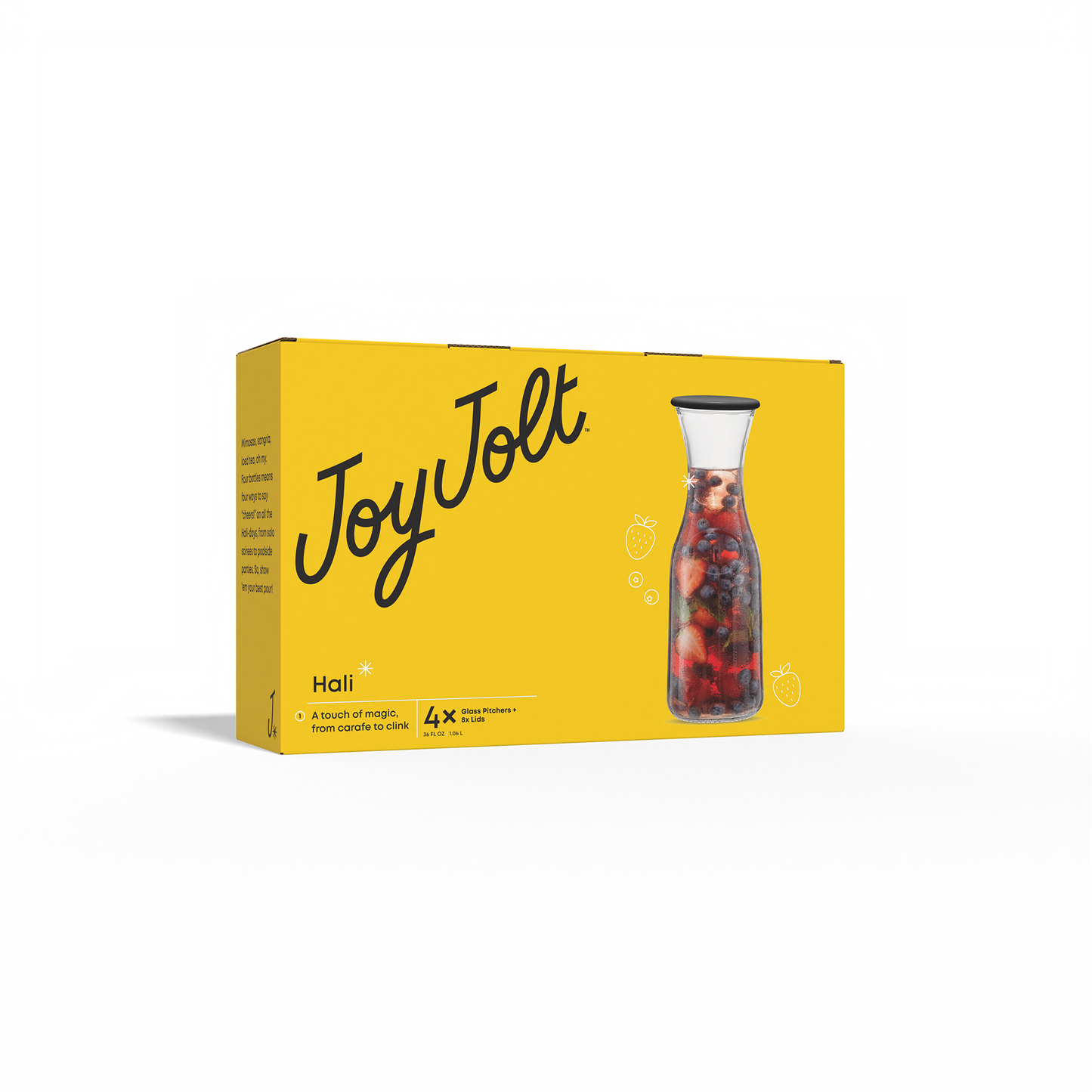JoyJolt Hali Glass Carafe Set – 35oz (Set of 3) with Lids