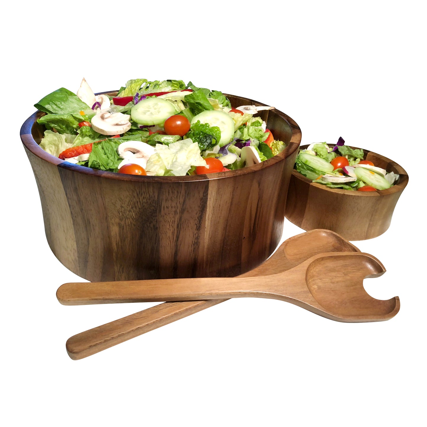 Maribo Acacia Wood Large Salad Bowl with Servers | 10” Serving Bowl Set