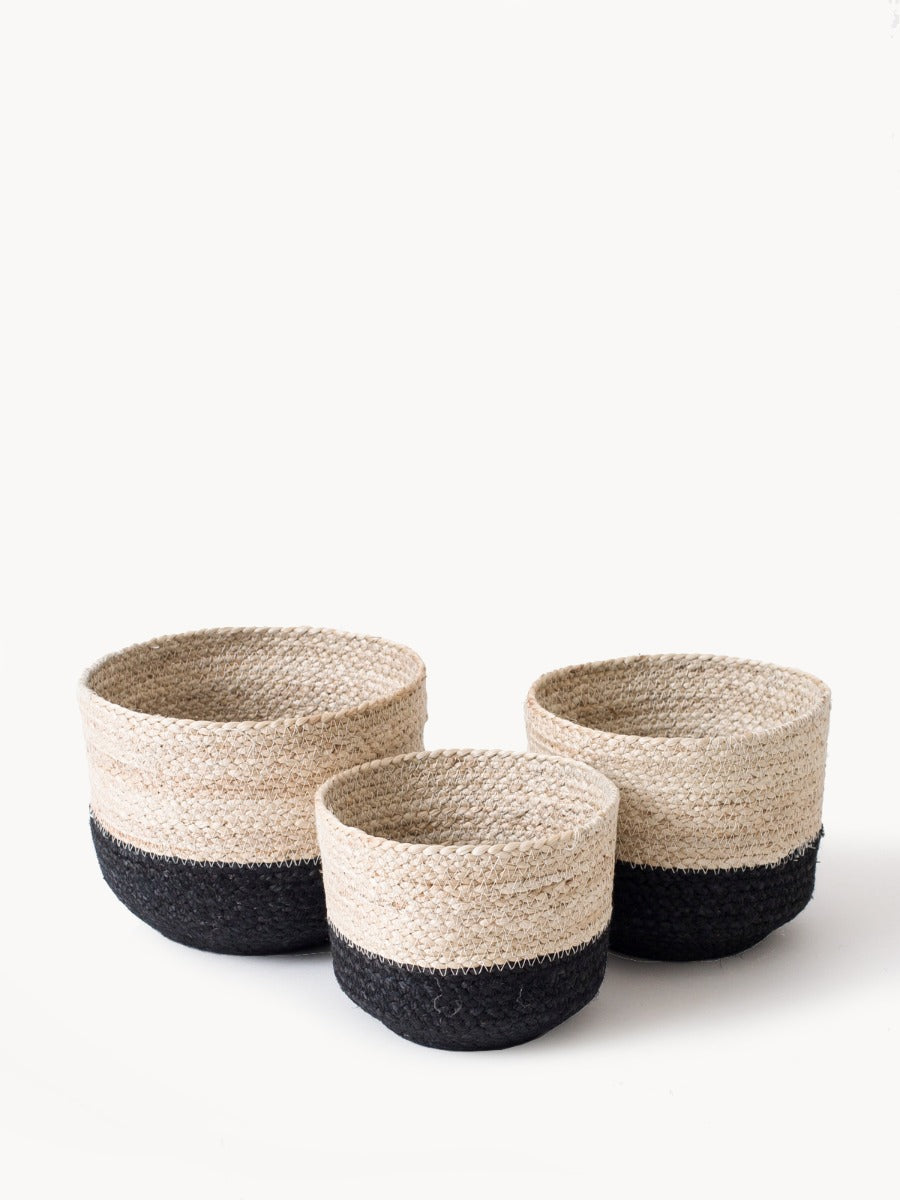 Naiya Jute Bin | Handwoven Natural Storage with Black Accent