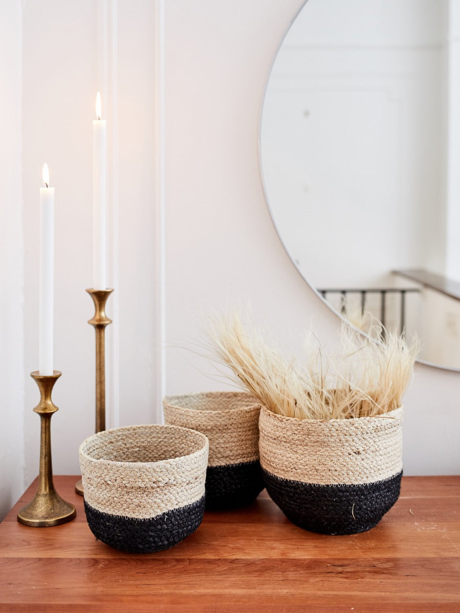 Naiya Jute Bin | Handwoven Natural Storage with Black Accent