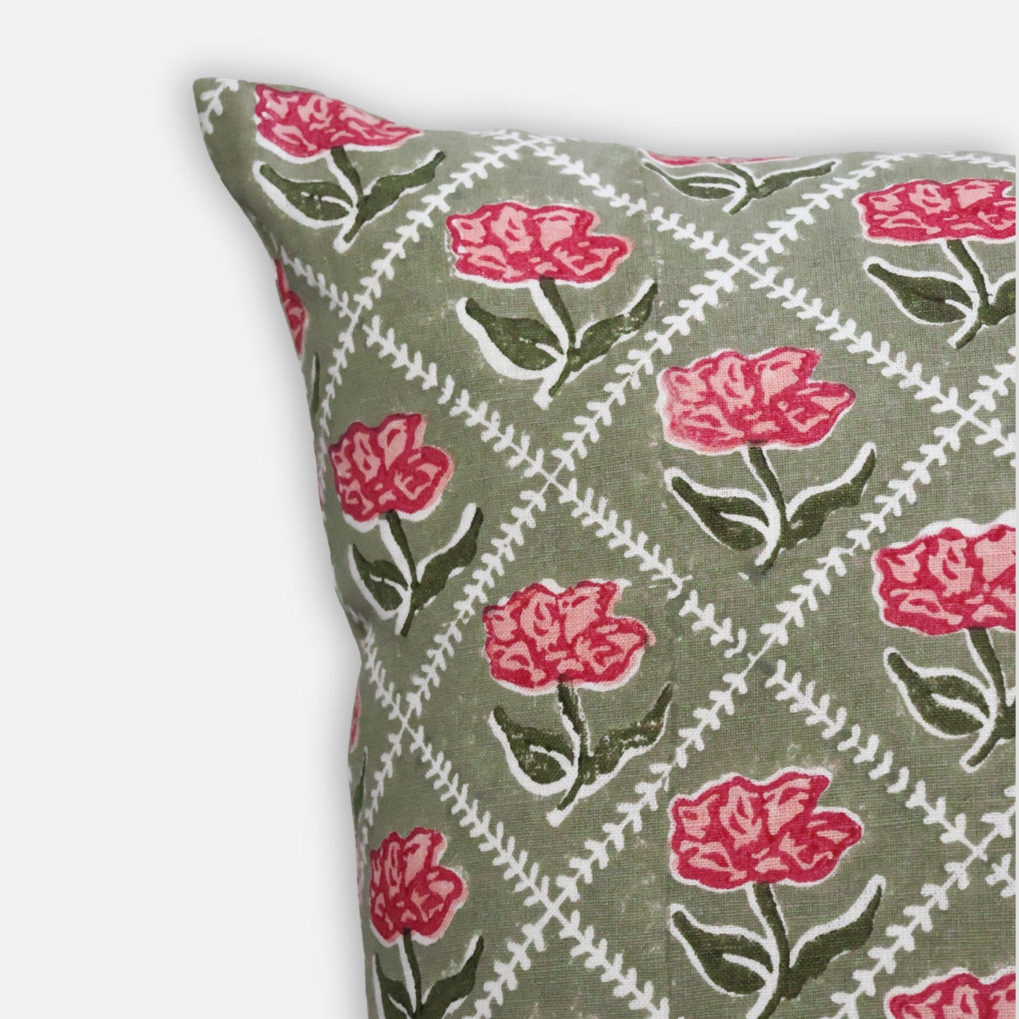 Noor Linen Throw Pillow Cover — Olive & Pink