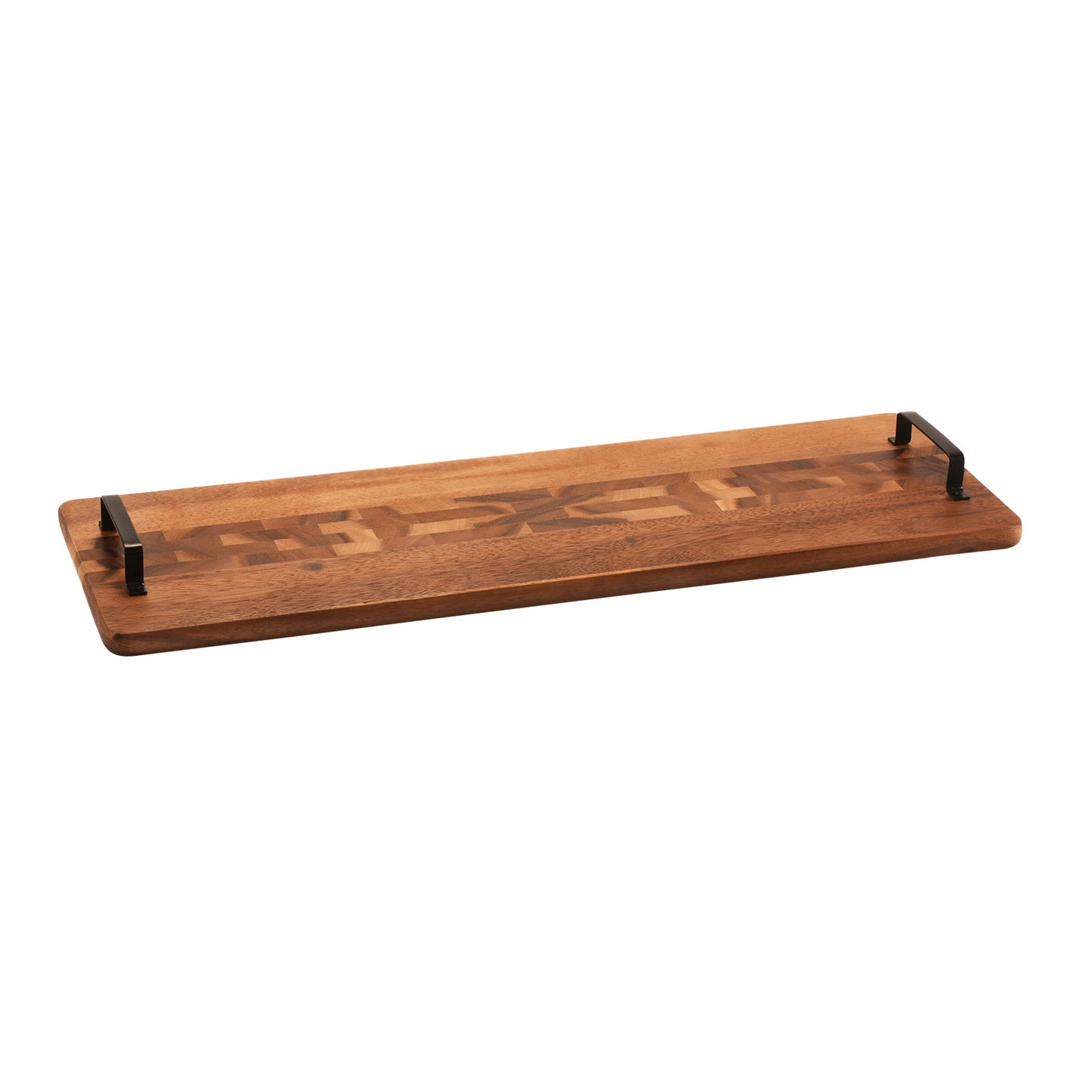 Acacia Wood Serving Tray with Metal Handles