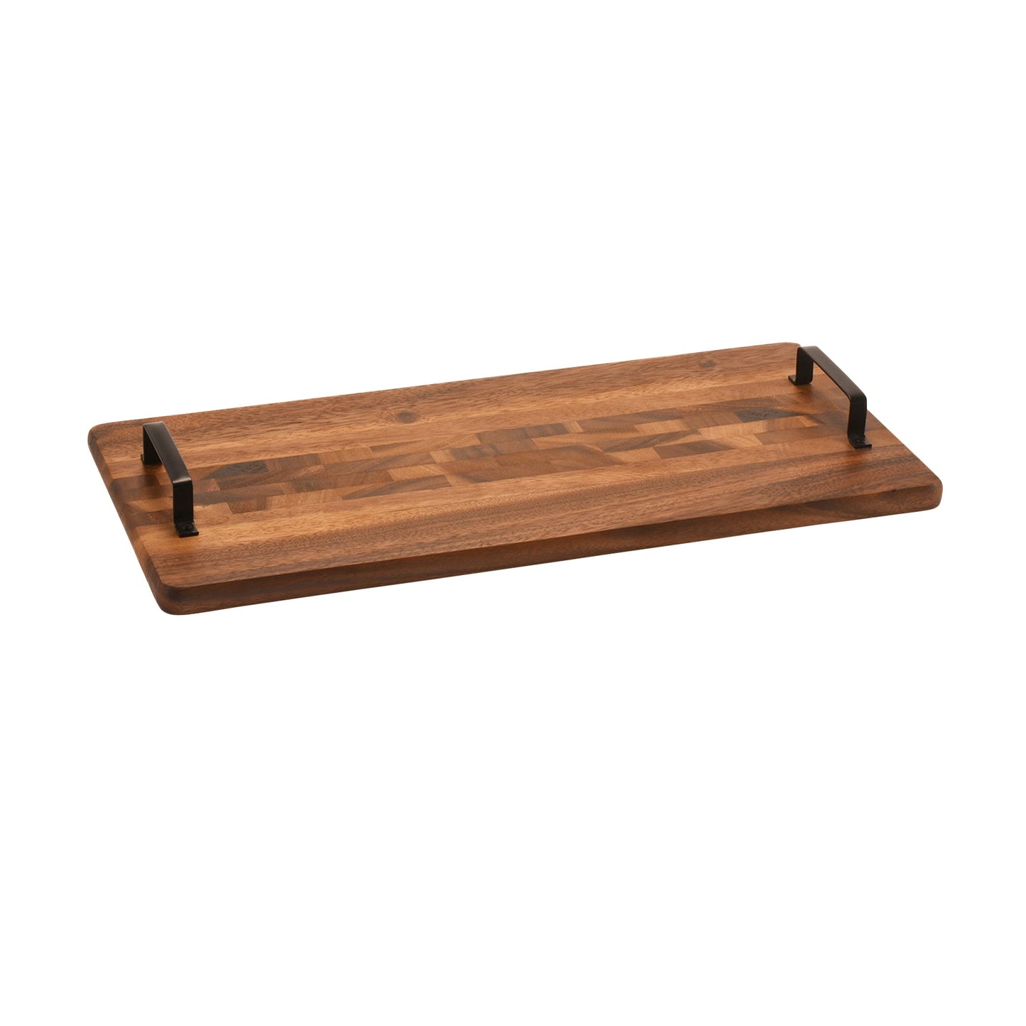 Acacia Wood Serving Tray with Metal Handles
