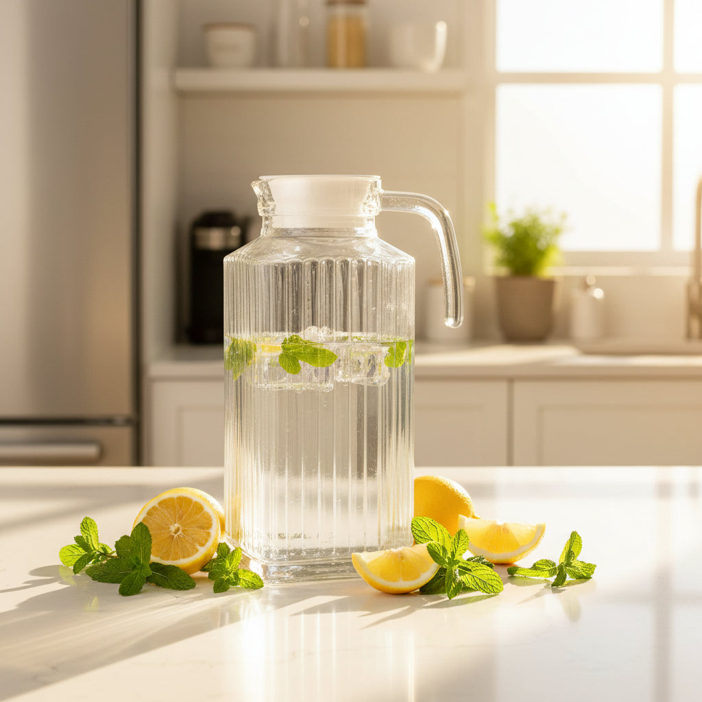 JoyJolt Glass Beverage Pitcher with Handle & 2 Lids