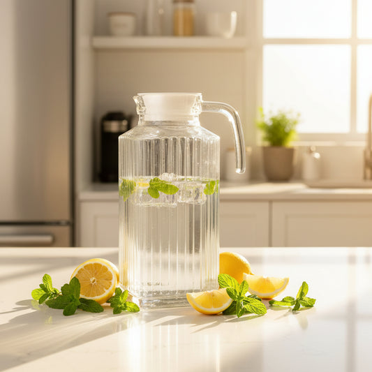 JoyJolt Glass Beverage Pitcher with Handle & 2 Lids