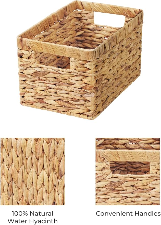 Water Hyacinth Storage Baskets with Handles | Set of 2 Medium