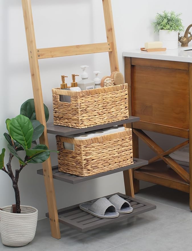 Water Hyacinth Storage Baskets with Handles | Set of 2 Medium