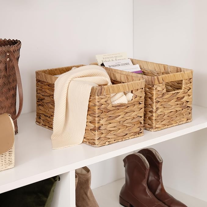 Water Hyacinth Storage Baskets with Handles | Set of 2 Medium