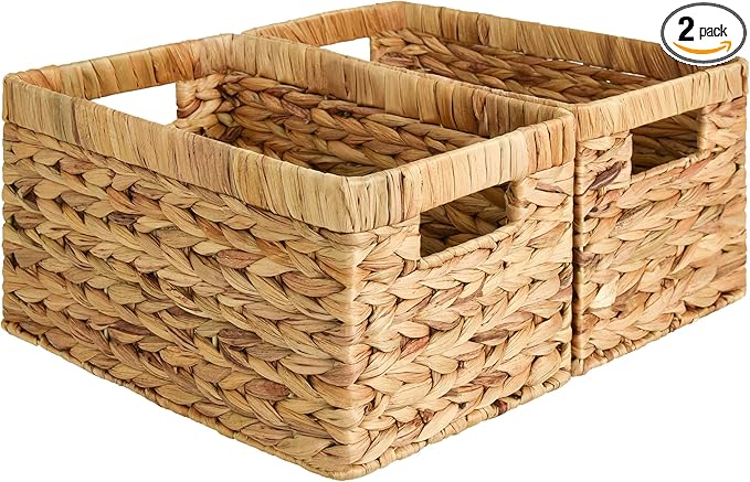 Water Hyacinth Storage Baskets with Handles | Set of 2 Medium