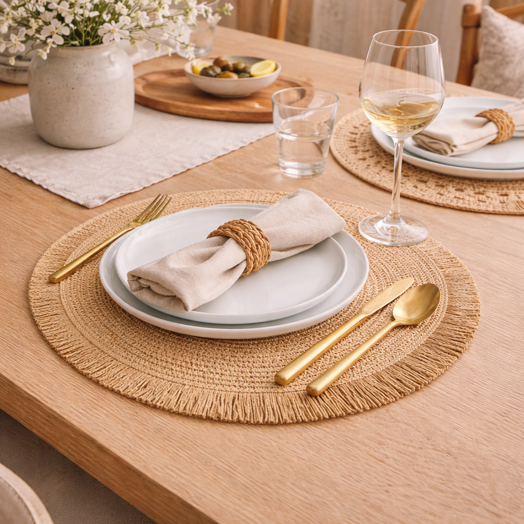 Santorini Straw Fringe Placemats — 15"