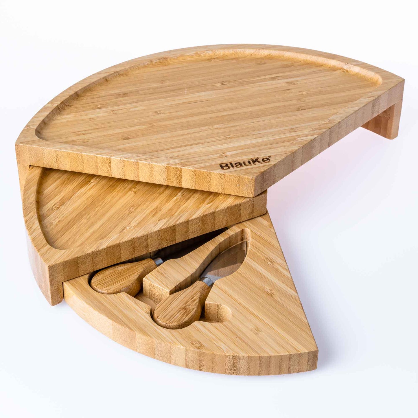 Bamboo Charcuterie Board & Knife Set | 14" Swivel Top with Slide-Out Drawer