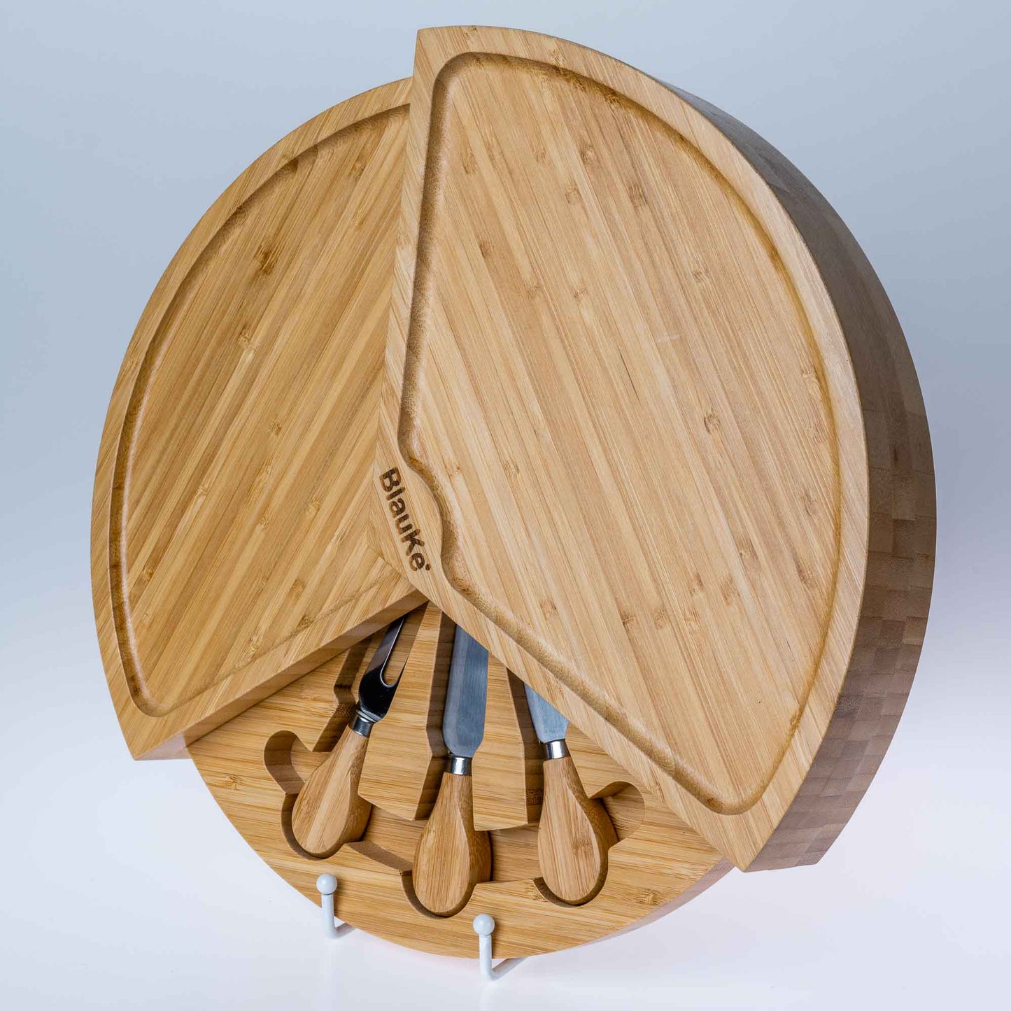Bamboo Charcuterie Board & Knife Set | 14" Swivel Top with Slide-Out Drawer