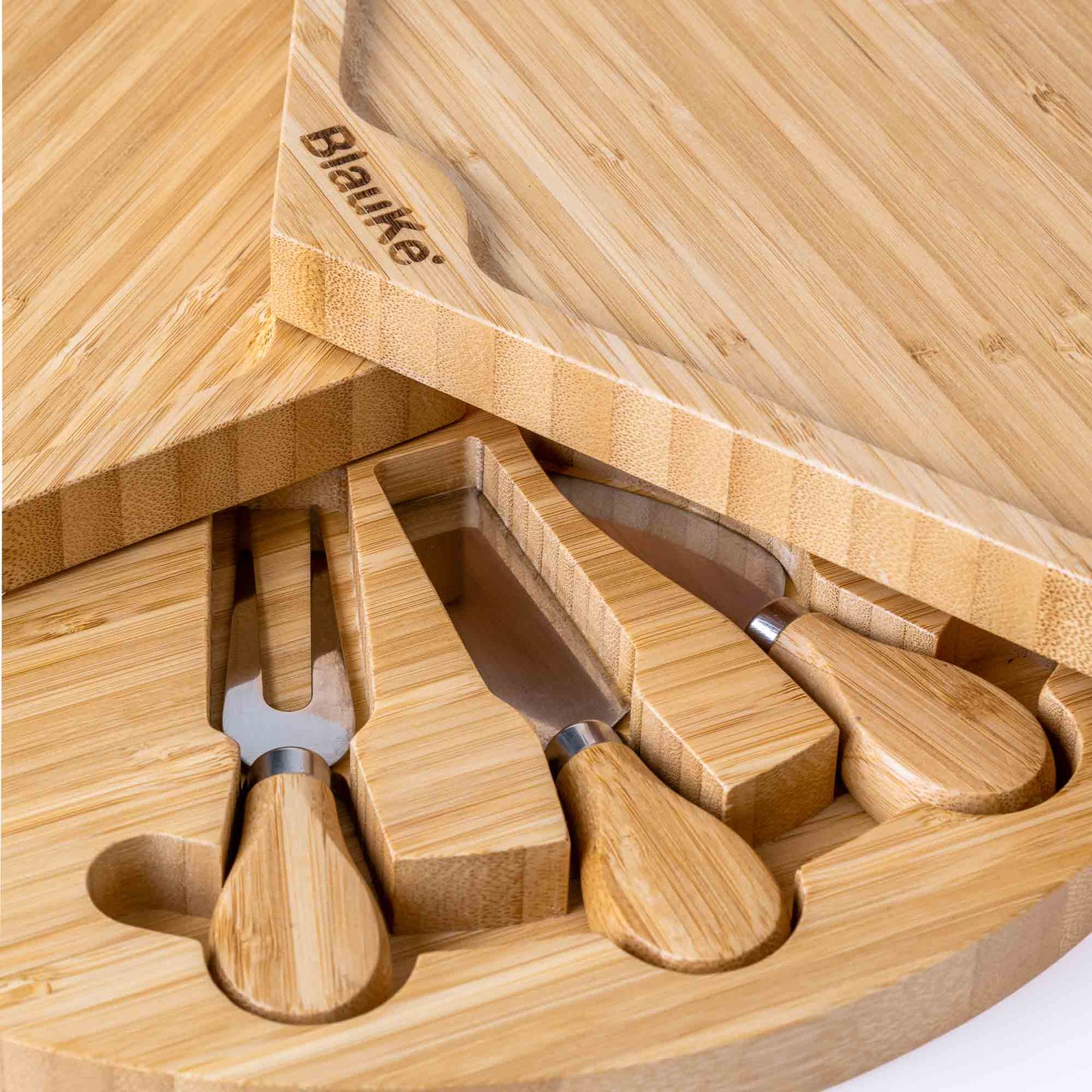 Bamboo Charcuterie Board & Knife Set | 14" Swivel Top with Slide-Out Drawer