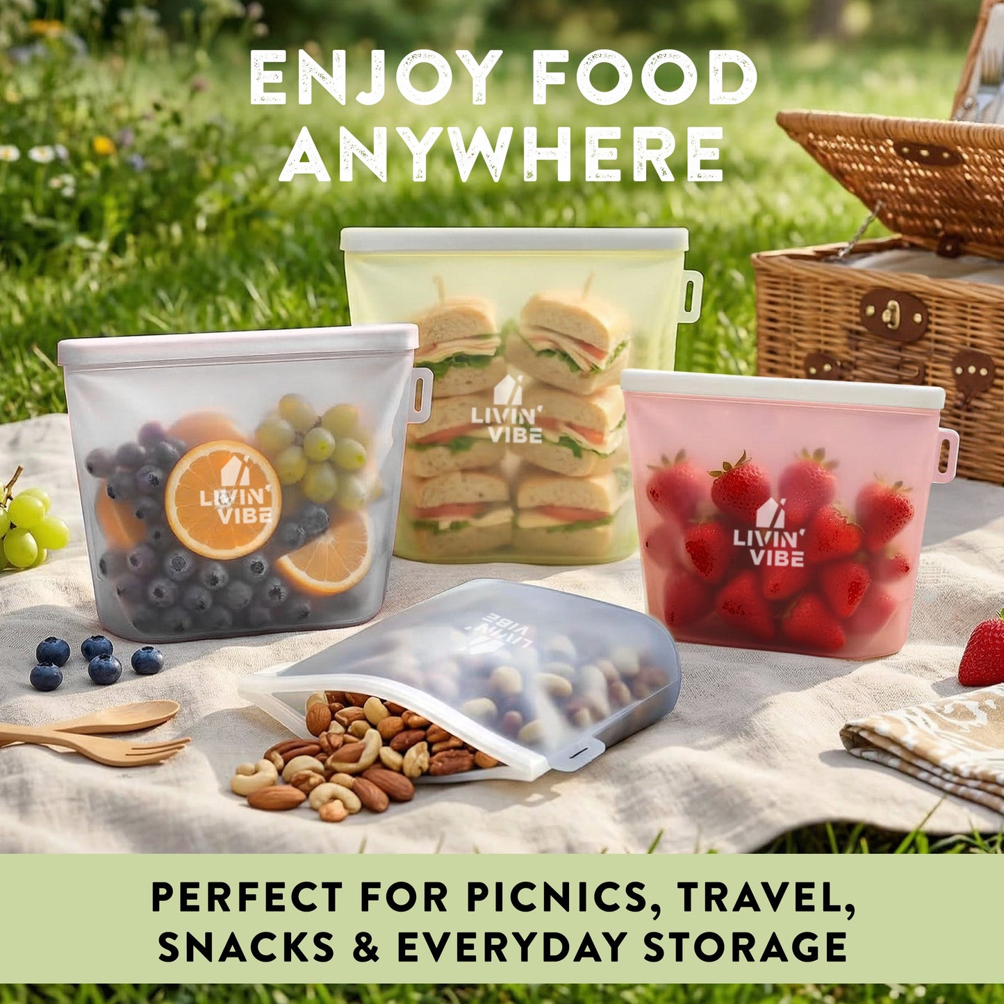 Reusable Silicone Food Storage Bags | Set of 4 (4 Sizes)