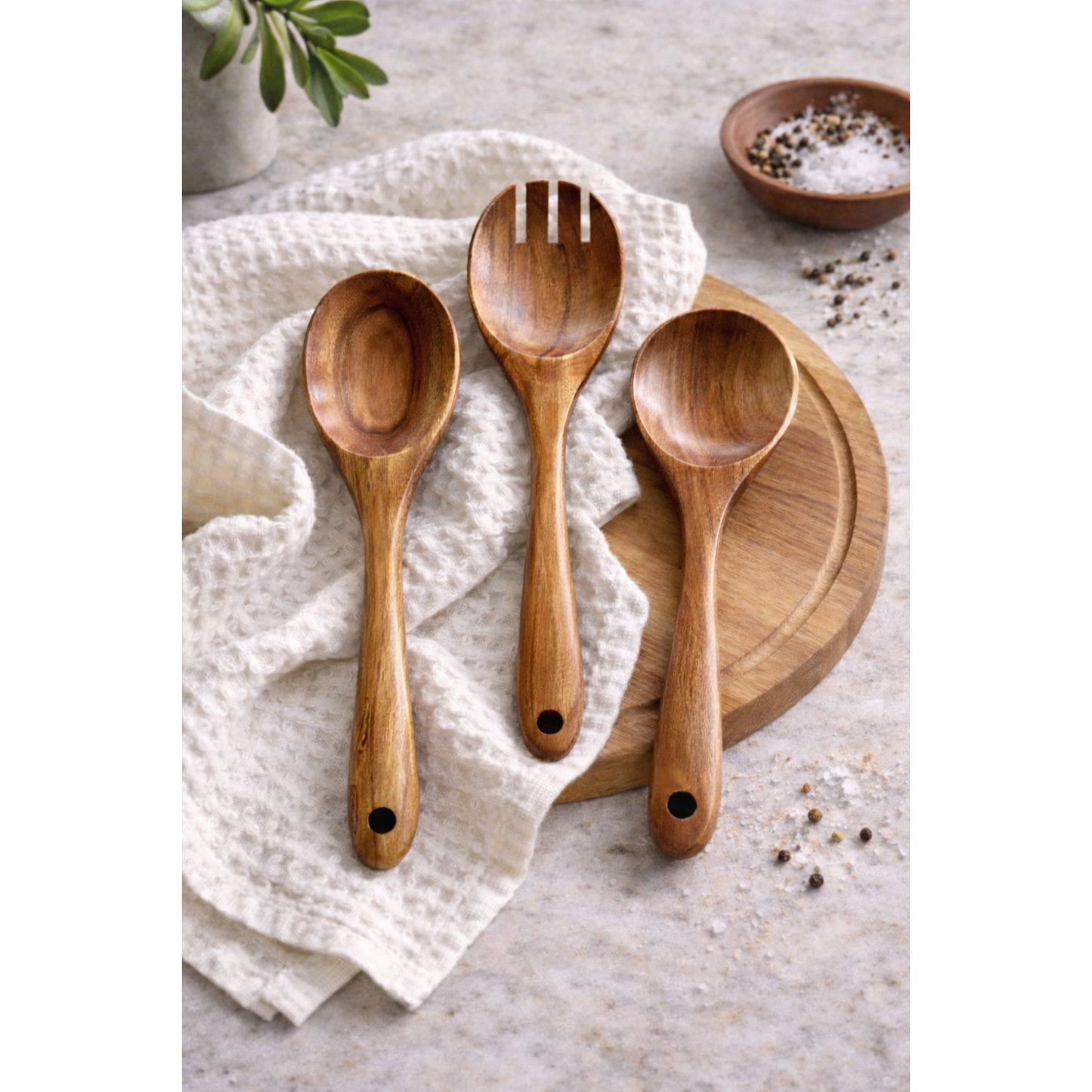 Tulum Teak Wood Salad Serving Set — 3 Piece