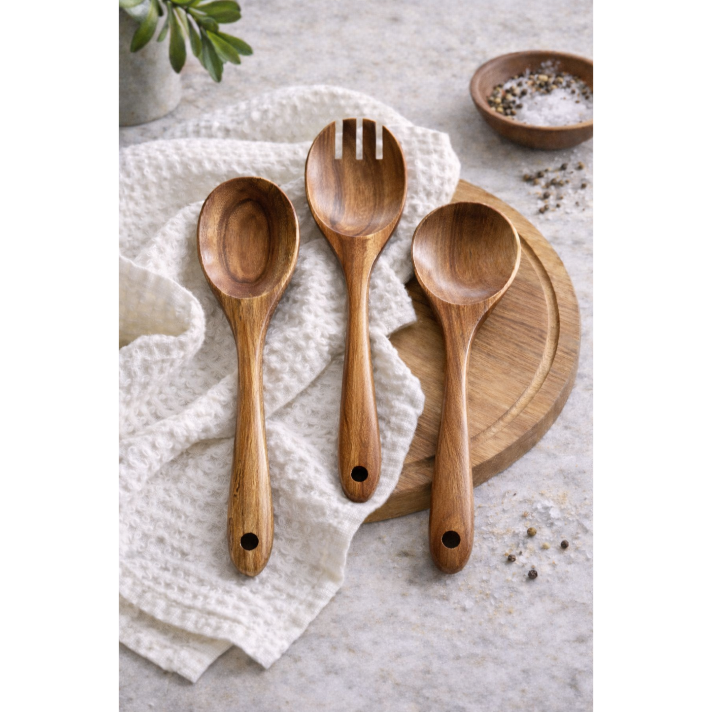 Tulum Teak Wood Salad Serving Set — 3 Piece