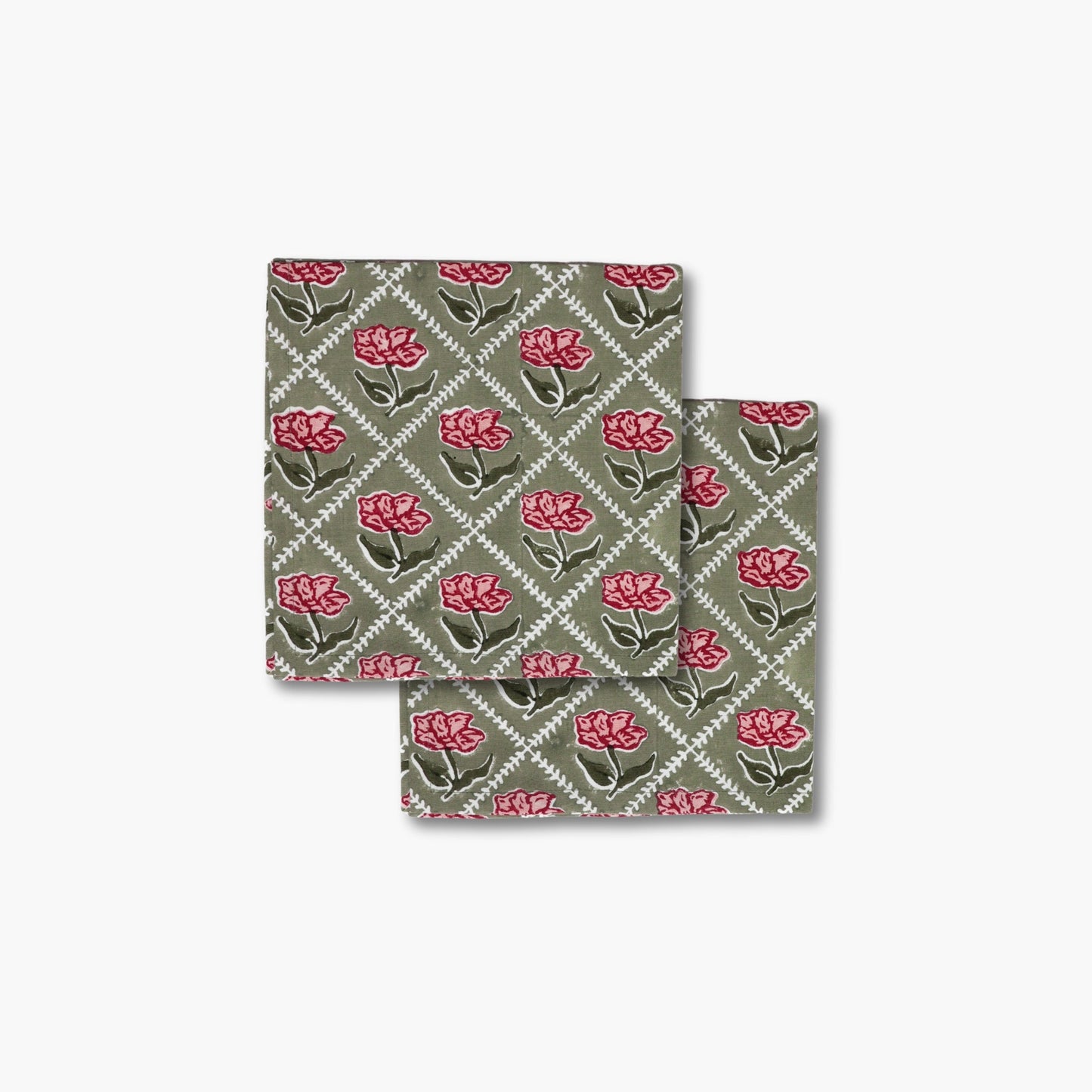 Noor Linen Napkins — Olive & Pink, Set of 2