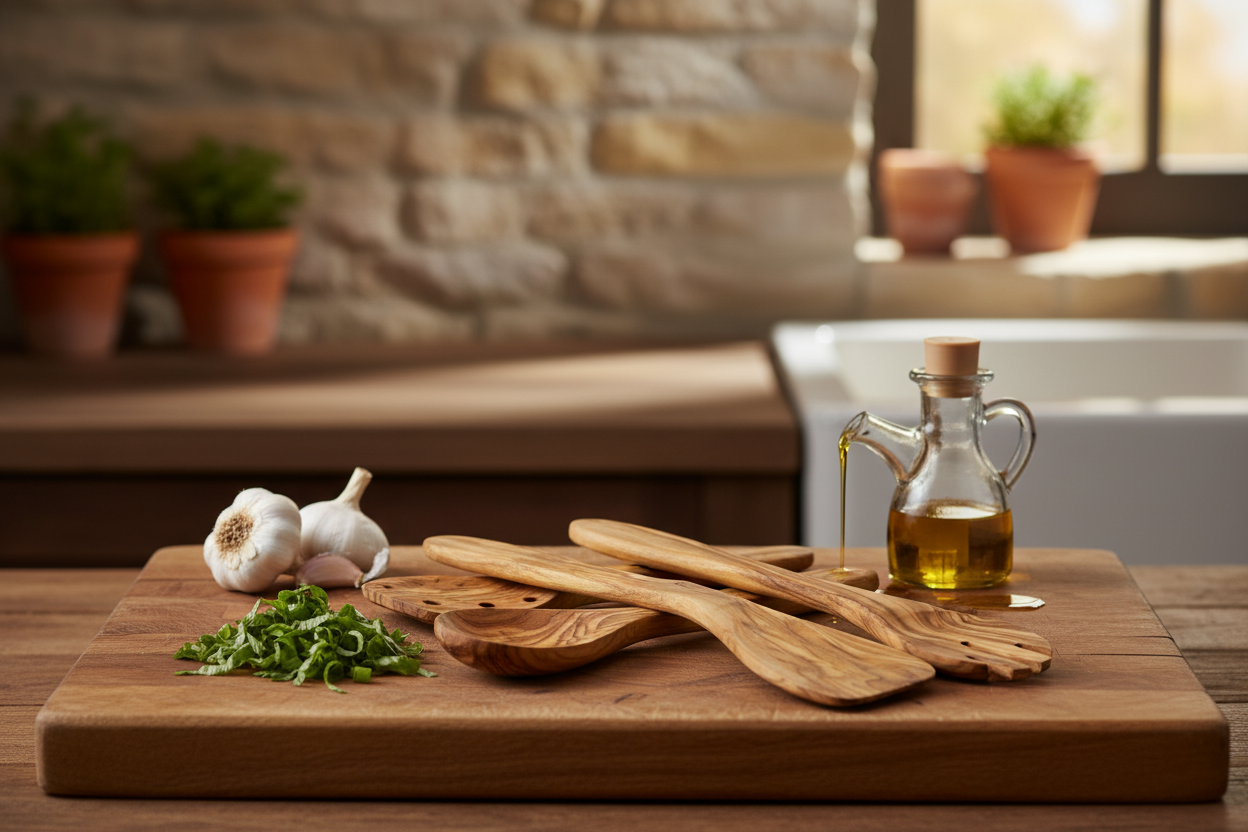 Olive Wood Kitchen Utensil Set (5-Piece)