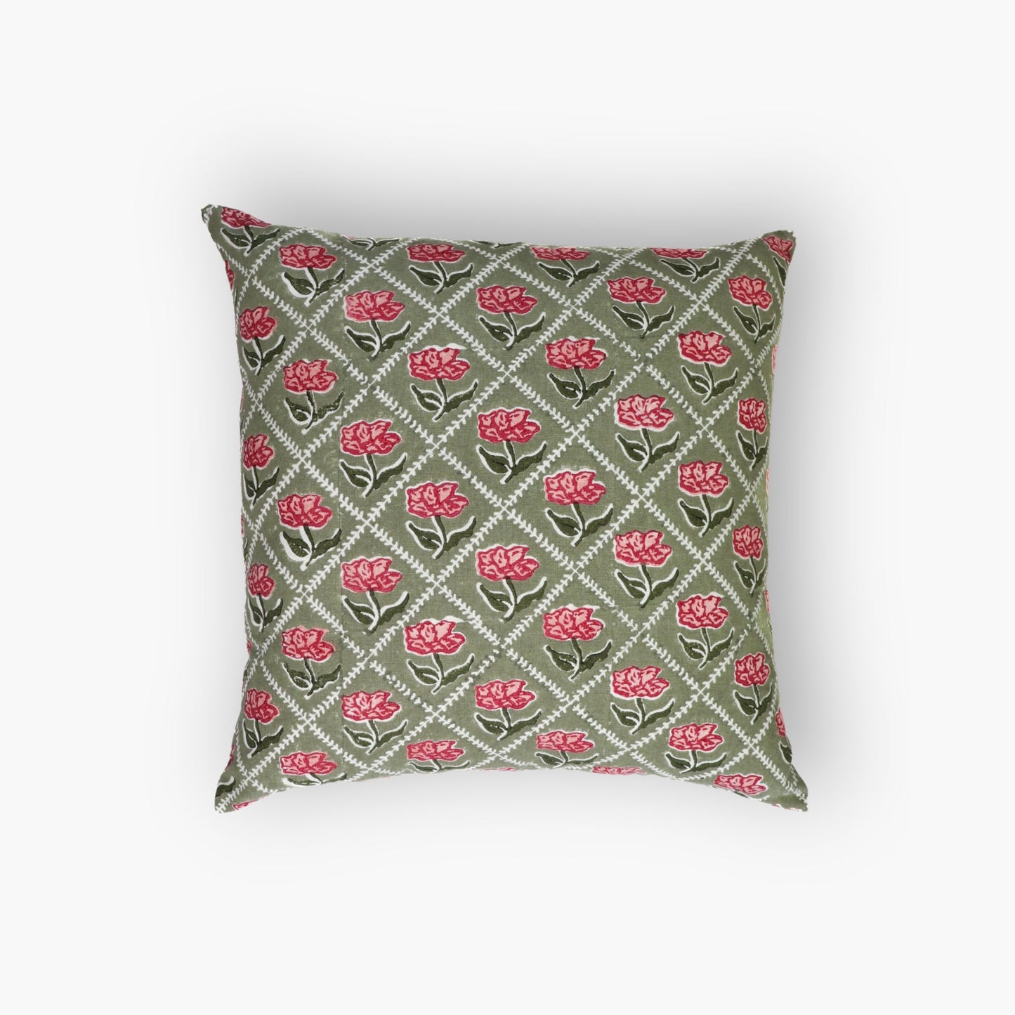 Noor Linen Throw Pillow Cover — Olive & Pink