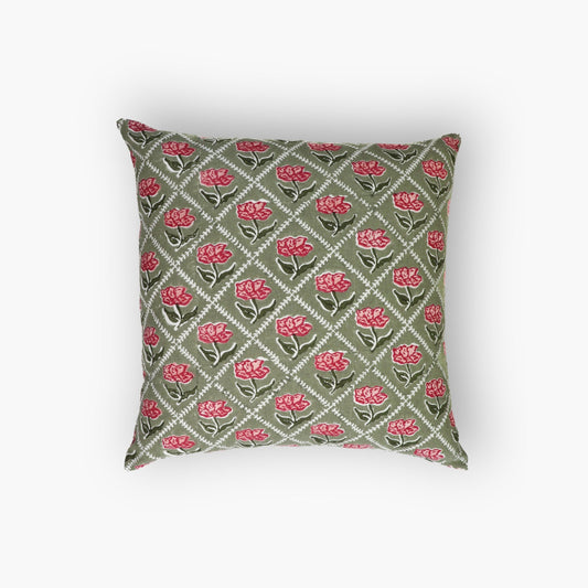 Noor Linen Throw Pillow Cover — Olive & Pink