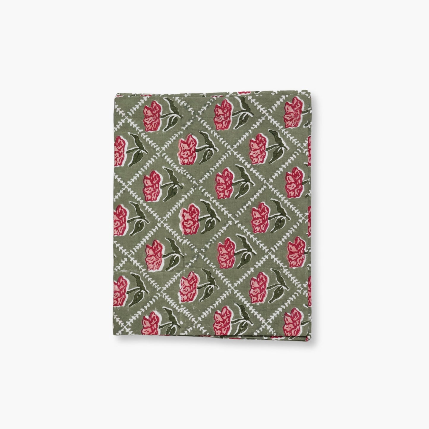 Noor Hand-Printed Linen Table Runner — Olive & Pink