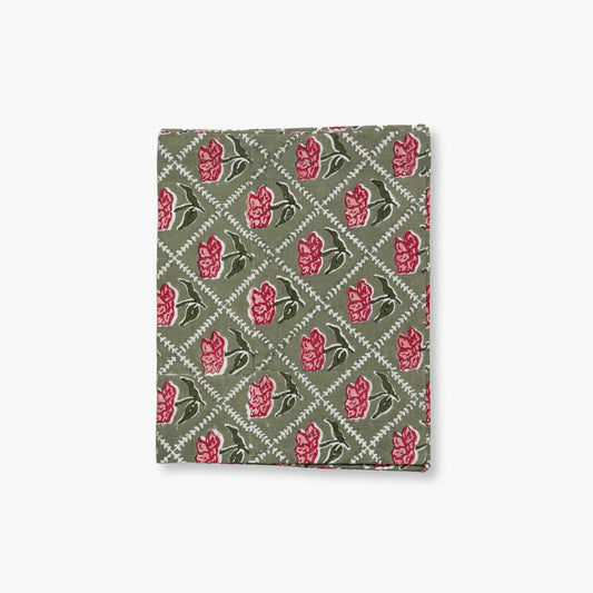 Noor Hand-Printed Linen Table Runner — Olive & Pink