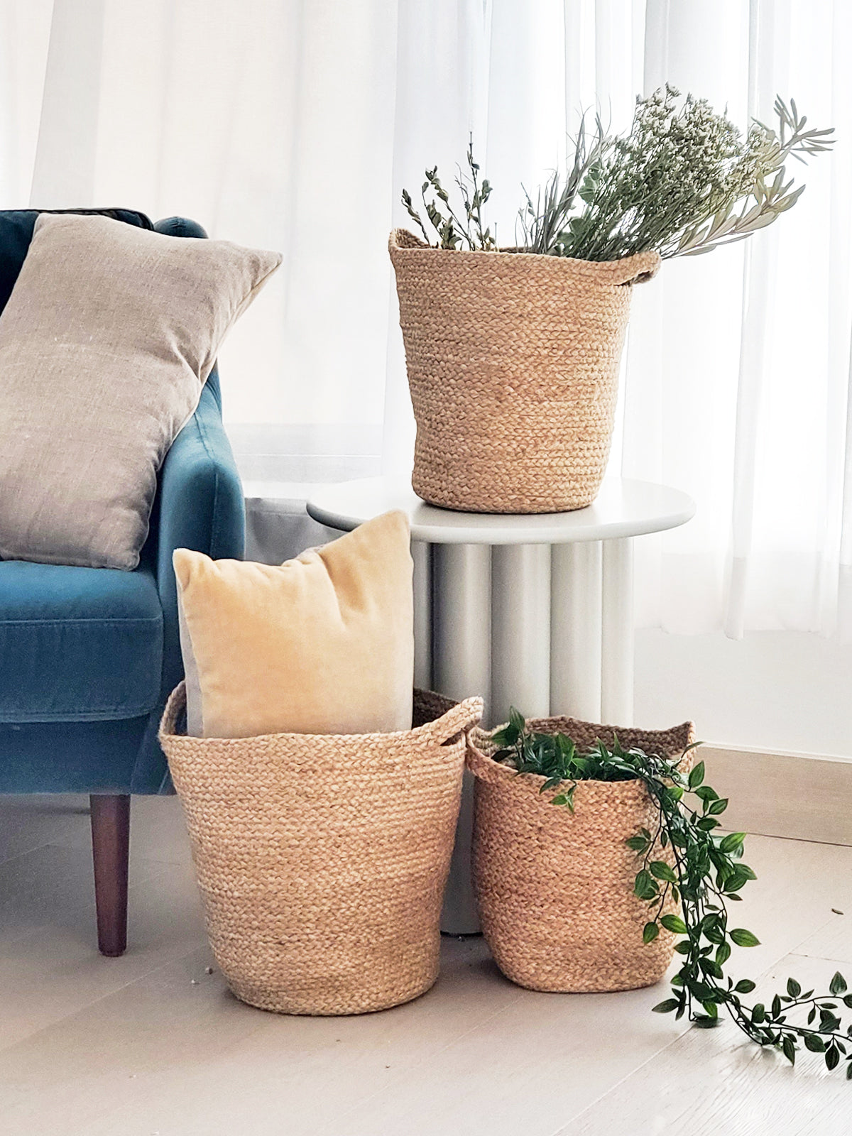Kata Jute Basket with Slit Handle | Handwoven Natural Storage