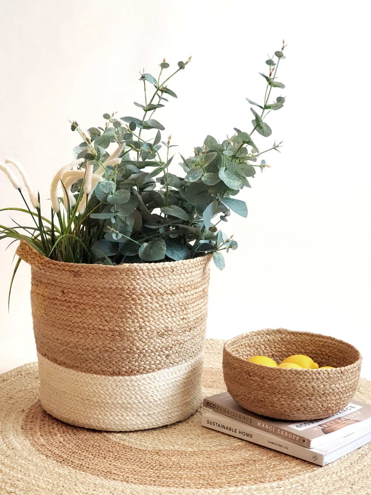 Kata Colorblock Jute Basket | Handwoven Natural & White Storage