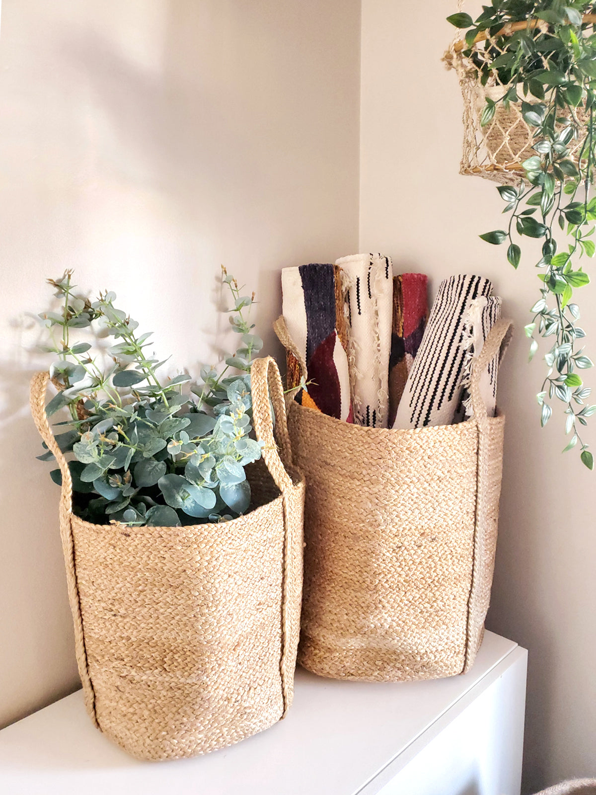 Kata Jute Basket with Handle | Handwoven Natural Storage