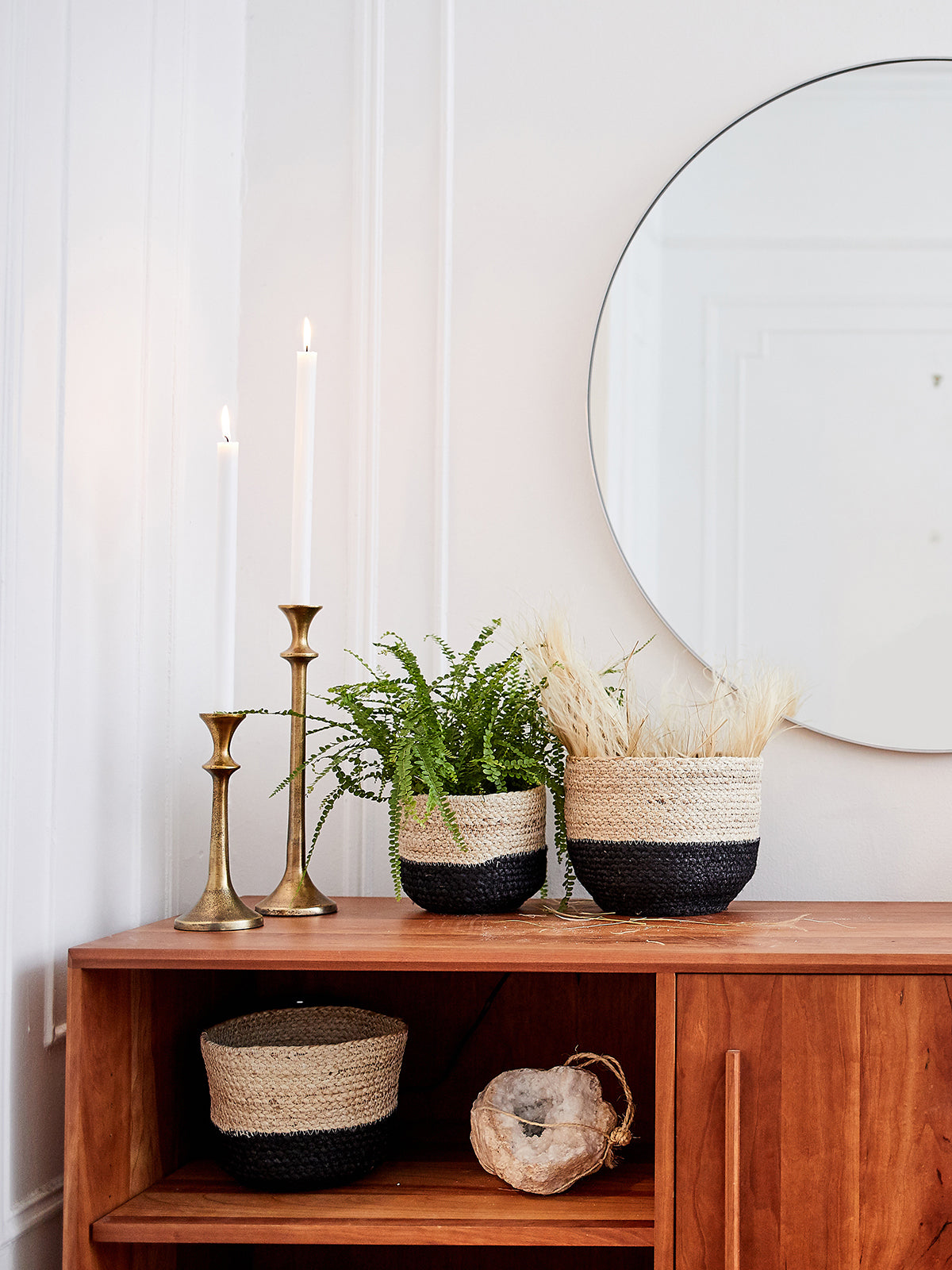 Naiya Jute Bin | Handwoven Natural Storage with Black Accent