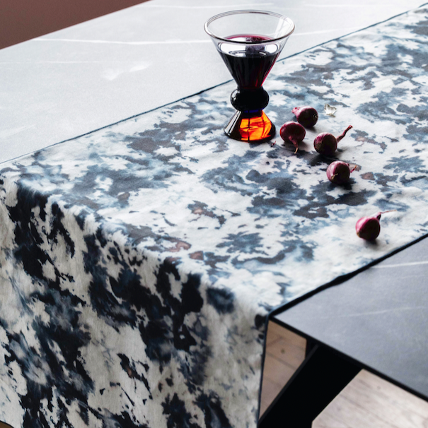Grey Marble Linen Table Runner