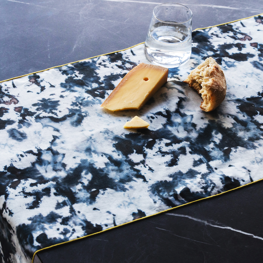 Grey Marble Linen Table Runner