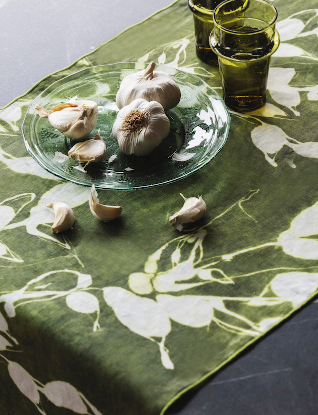 Porto Print Olive Linen Table Runner