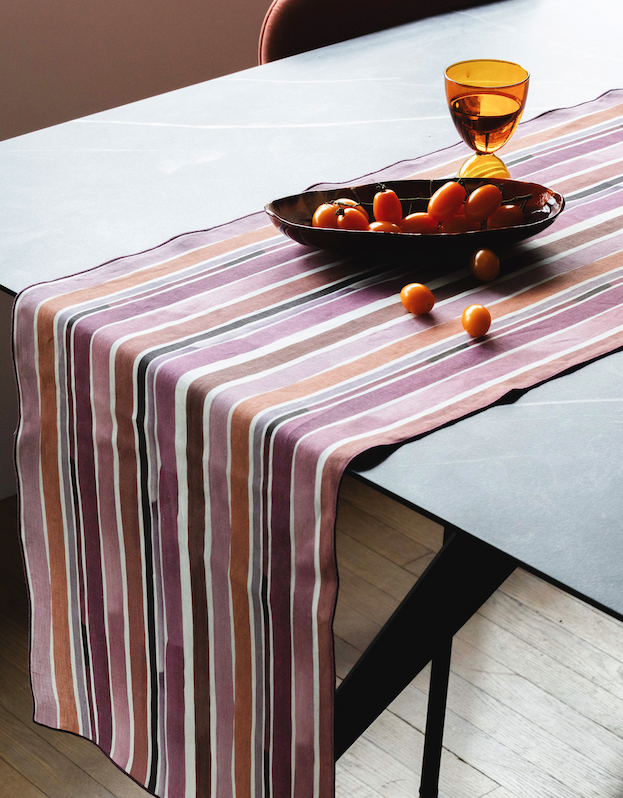 Lisbon Stripe Hand-Painted Linen Table Runner