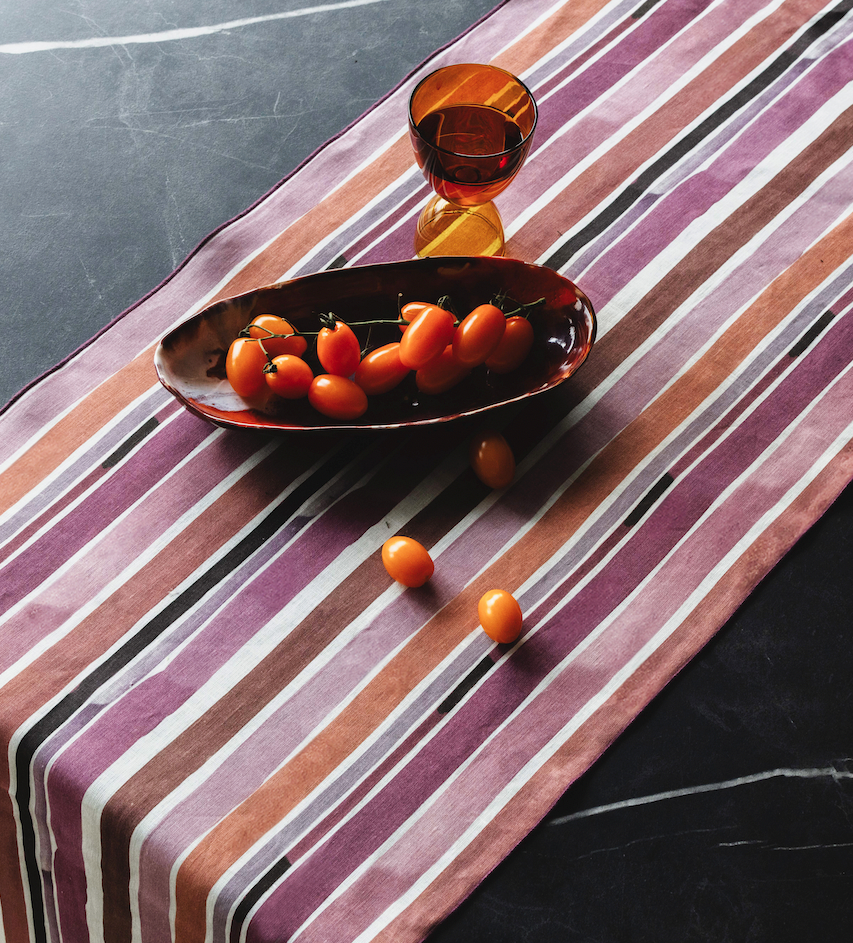 Lisbon Stripe Hand-Painted Linen Table Runner