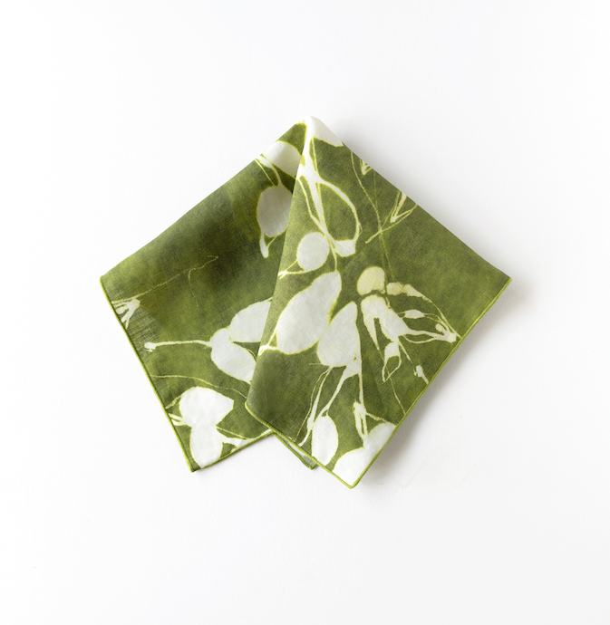 Porto Print Linen Dinner Napkin in Olive