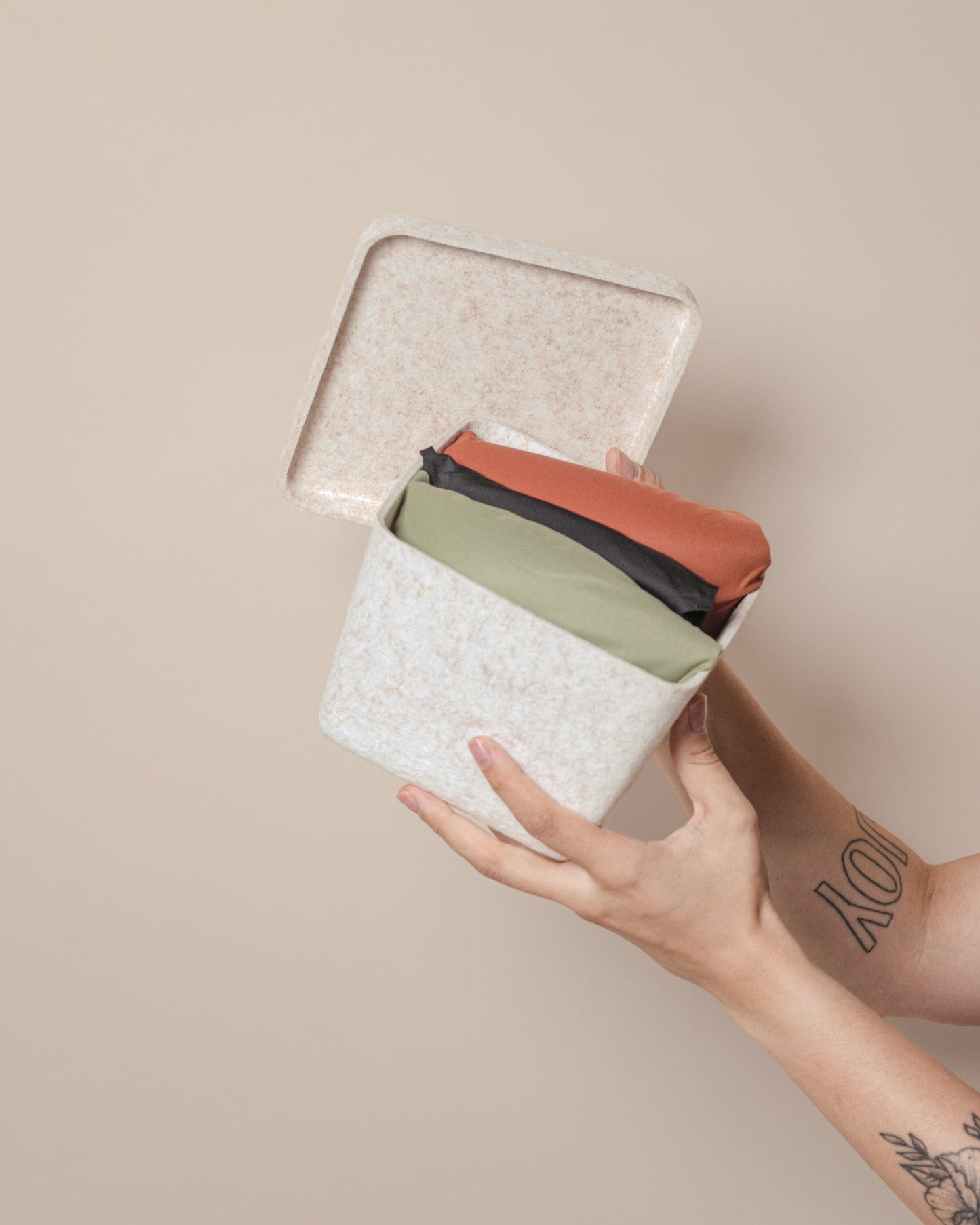 Sculpted Petite Storage Bin with Lid (3-Pack) – Minimal Felt Organizer