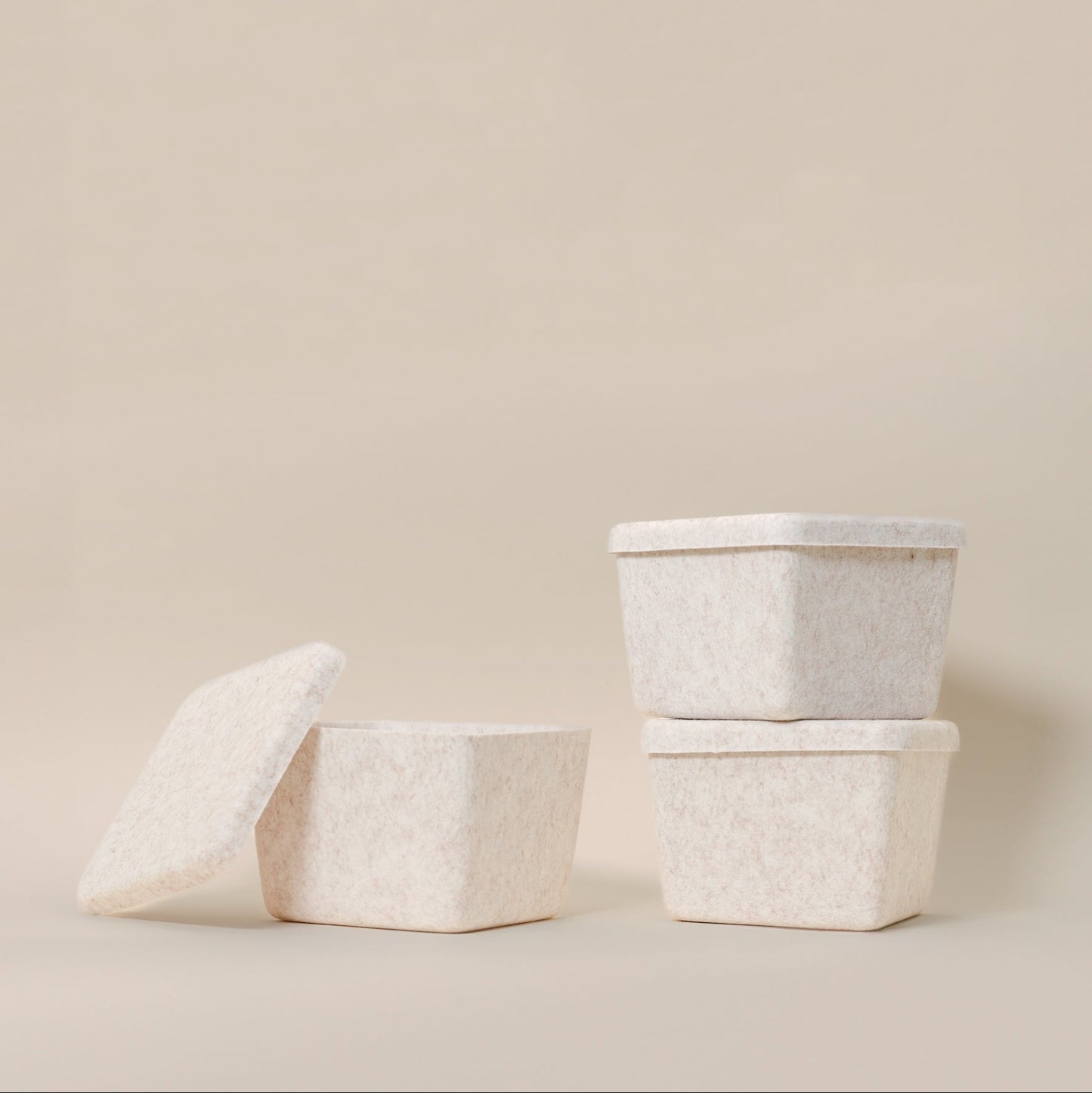 Sculpted Petite Storage Bin with Lid (3-Pack) – Minimal Felt Organizer