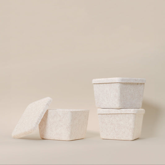 Sculpted Petite Storage Bin with Lid (3-Pack) – Minimal Felt Organizer