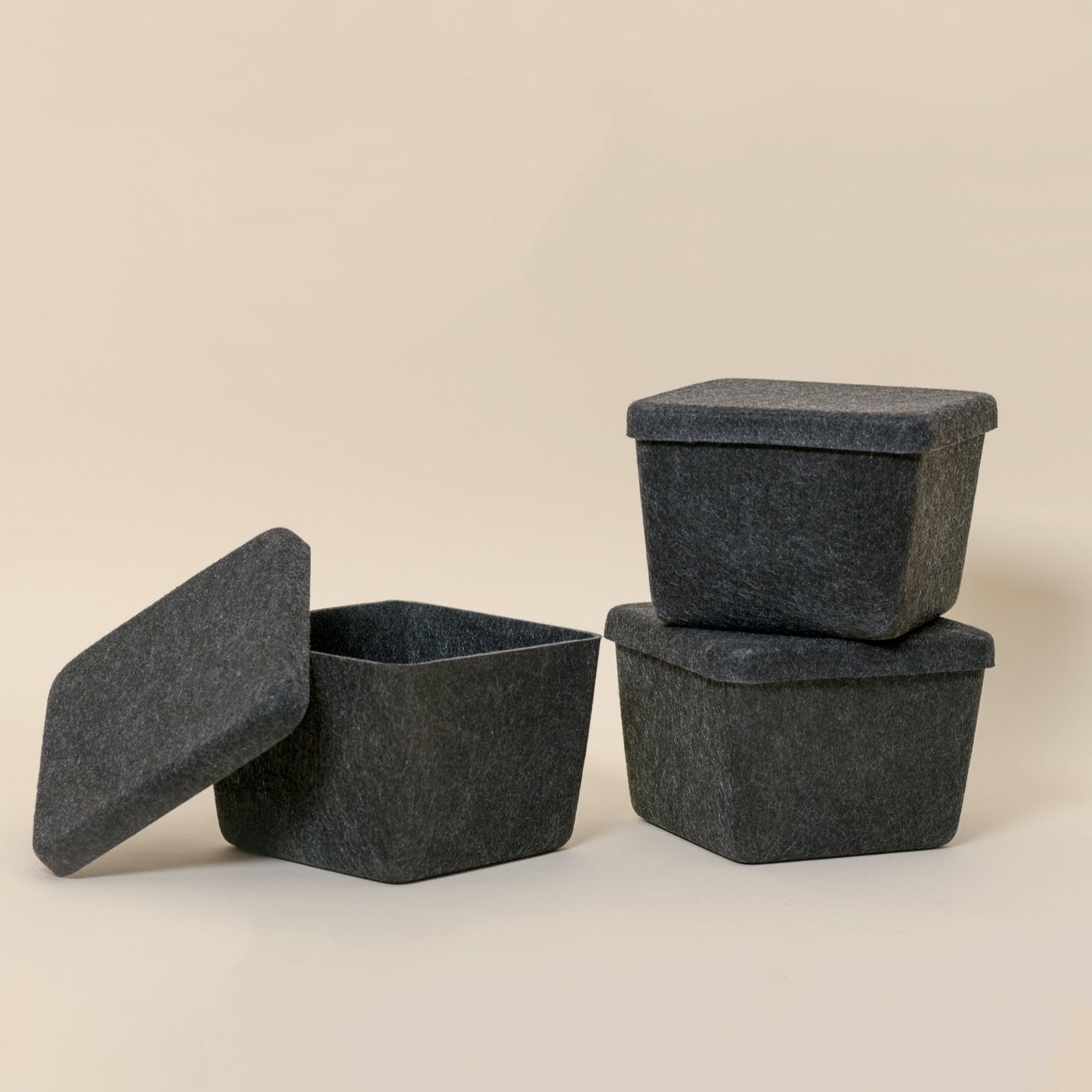 Sculpted Petite Storage Bin with Lid (3-Pack) – Minimal Felt Organizer