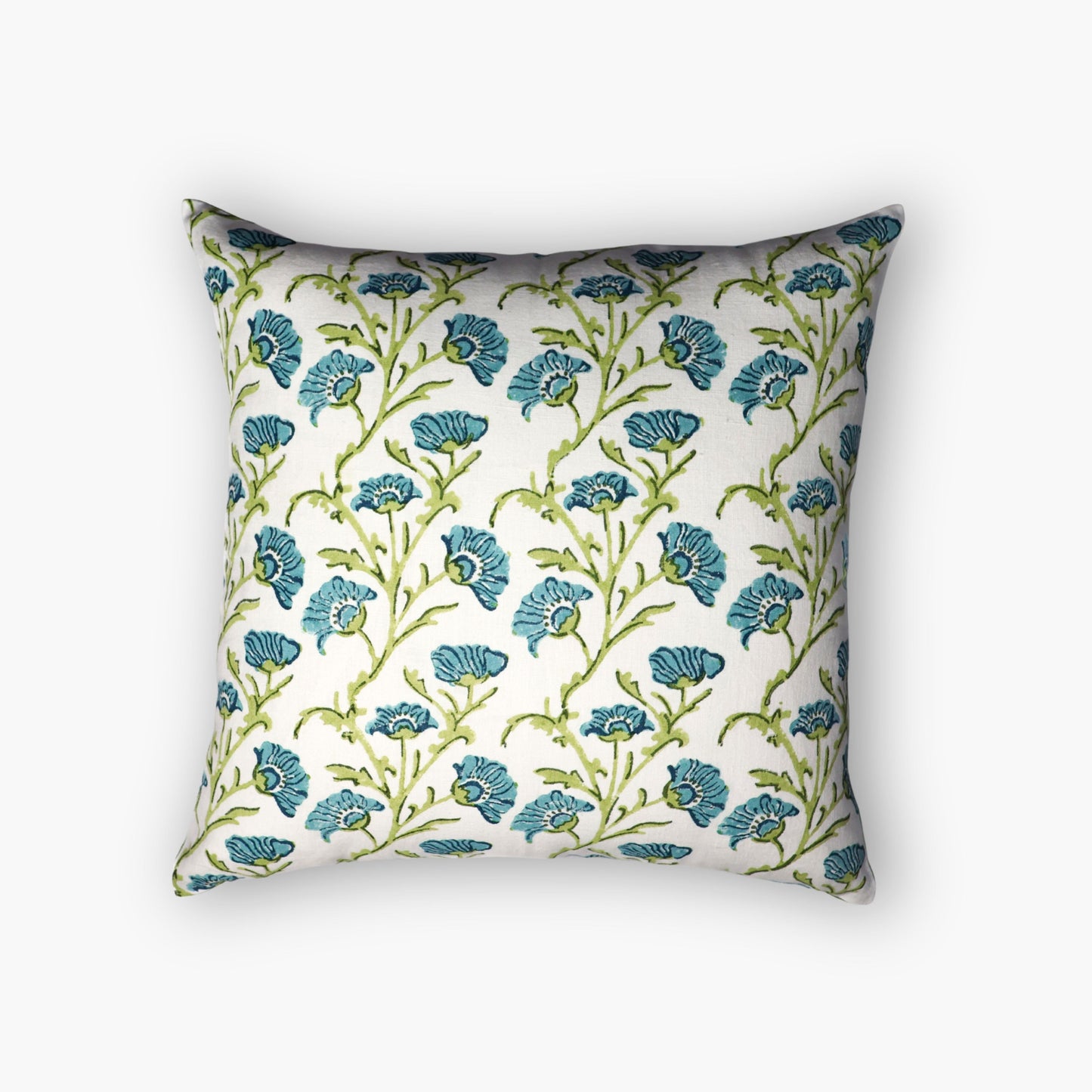 Bella Linen Throw Pillow Cover — Olive Green & Blue